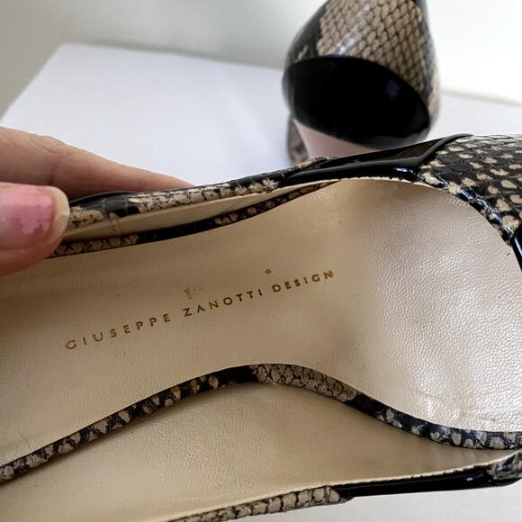 Giuseppe Zanotti Patent Leather Python Tricolor Peep Toe Pumps Size 37 - Picture 6 of 8
